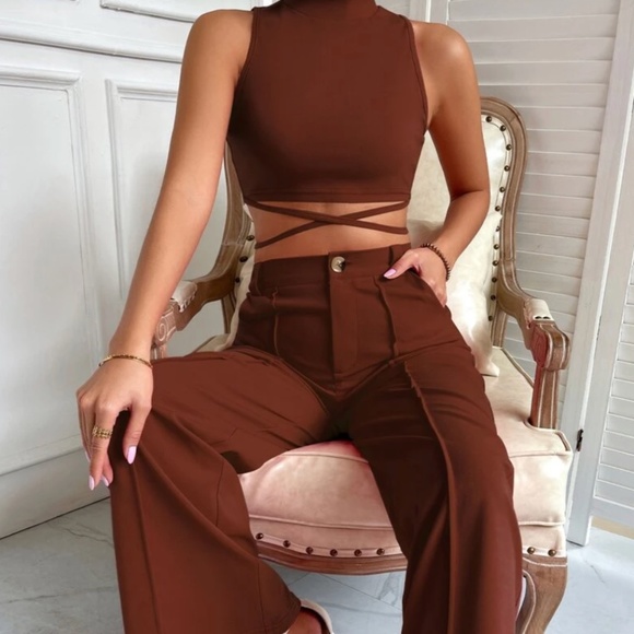 Mock Neck Top & Seam Front Pants - Picture 1 of 5